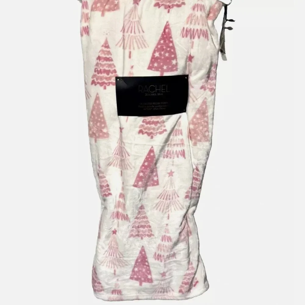 Rachel Roy Pink Modern Christmas Trees Throw Blanket Oversized Microfleece NEW